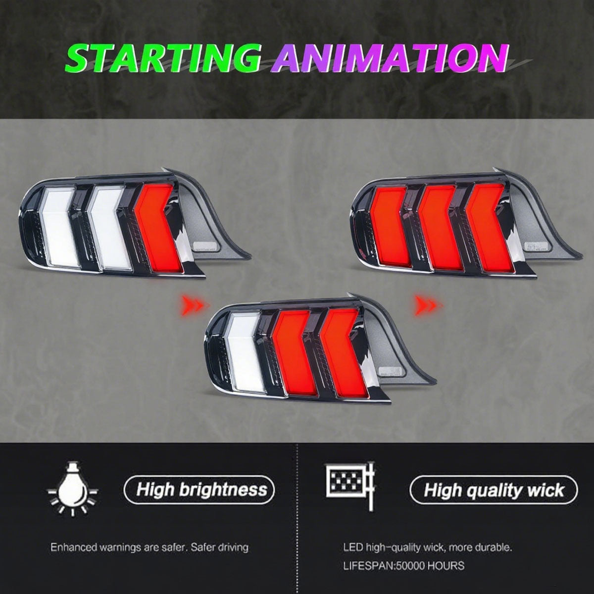 SINDAR 2PCS Smoked Clear RGB LED Tail Lights For Ford Mustang 2015-2023 Animation Rear Lamps