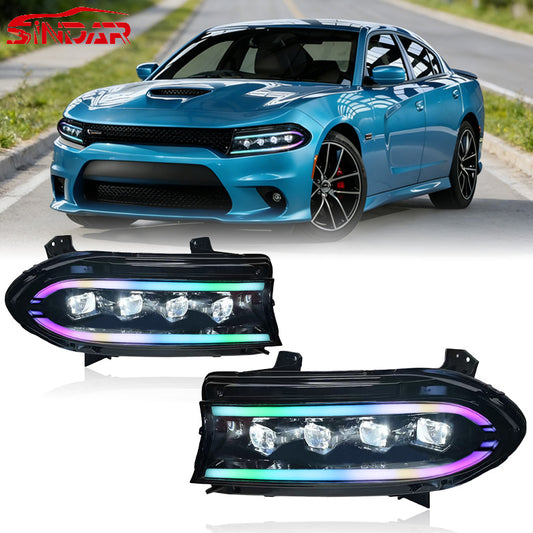 SINDAR RGB Animated Headlight Assembly Modified LED DRL for Dodge Charger SRT HellCat 2015-2021 Facelift 7th Gen 15-21 Wholesale
