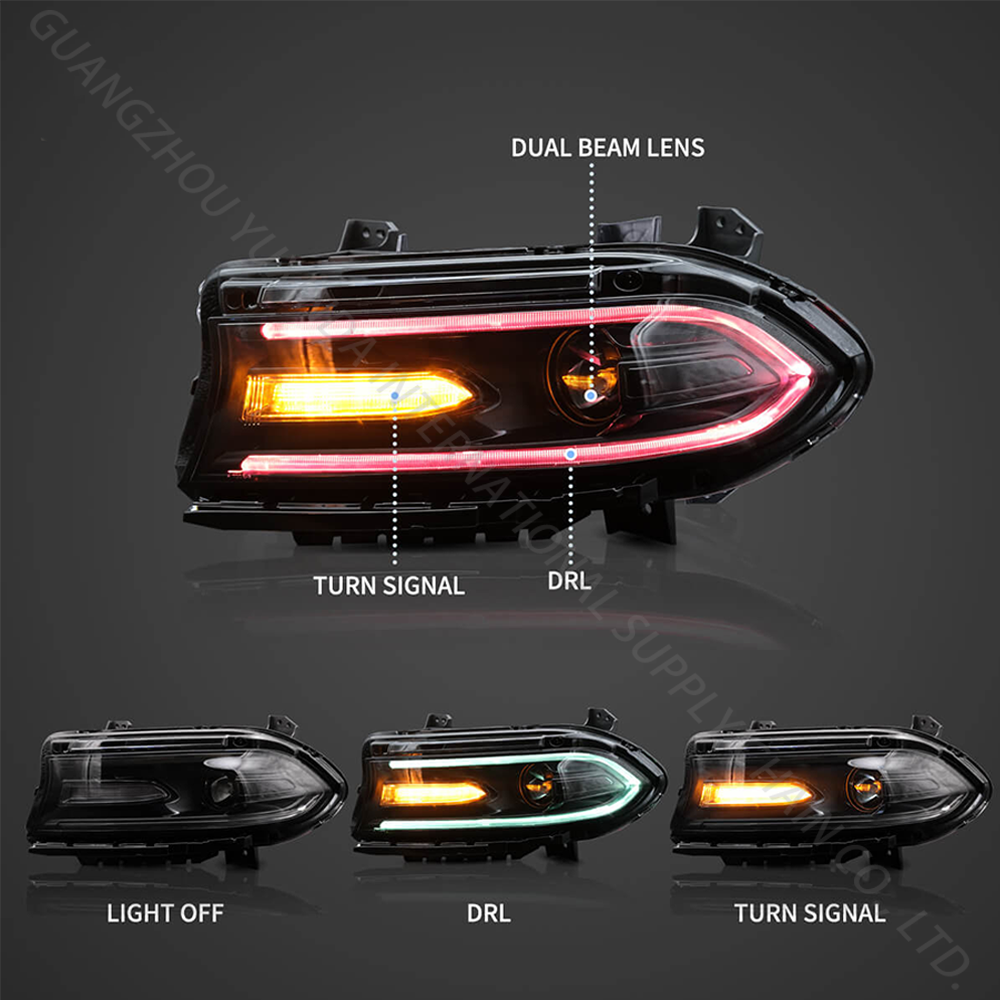 SINDAR Auto RGB Headlight Assembly Modified LED Head Lamp for Dodge Charger 2015-2021 7th Gen Wholesale