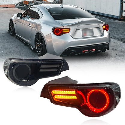 Toyota 86 LED taillights displayed beneath a silver sports coupe