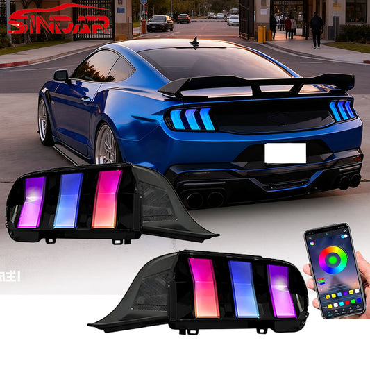 For Ford Mustang 2024-2025 model RGB taillights (smoke black lamp cover + RGB light source)