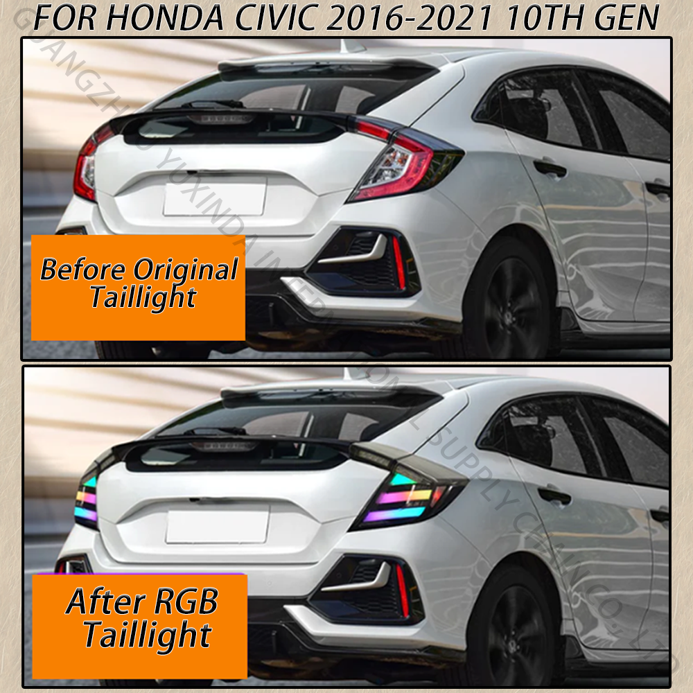 SINDAR Auto RGB Taillights for Honda Civic 2016-2021 10th Gen Hatchback New Design Car LED Lamp Parts 16-21