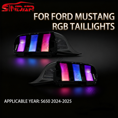 For Ford Mustang 2024-2025 model RGB taillights (smoke black lamp cover + RGB light source)