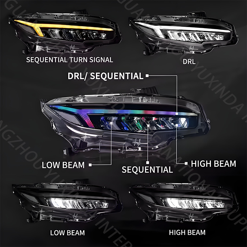 SINDAR Auto New RGB Animated LED Headlight Head Lamp for Honda Civic ten Gen Civic X 2016-2020