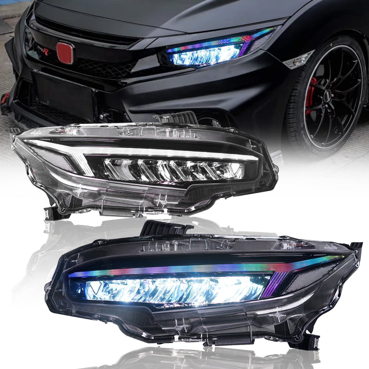 SINDAR Auto New RGB Animated LED Headlight Head Lamp for Honda Civic ten Gen Civic X 2016-2020