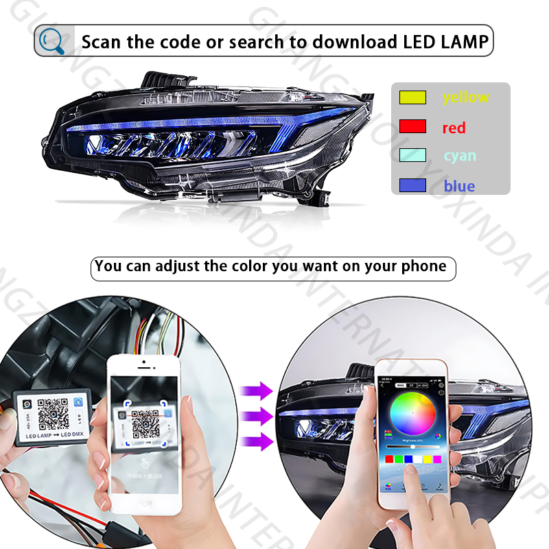 SINDAR Auto New RGB Animated LED Headlight Head Lamp for Honda Civic ten Gen Civic X 2016-2020