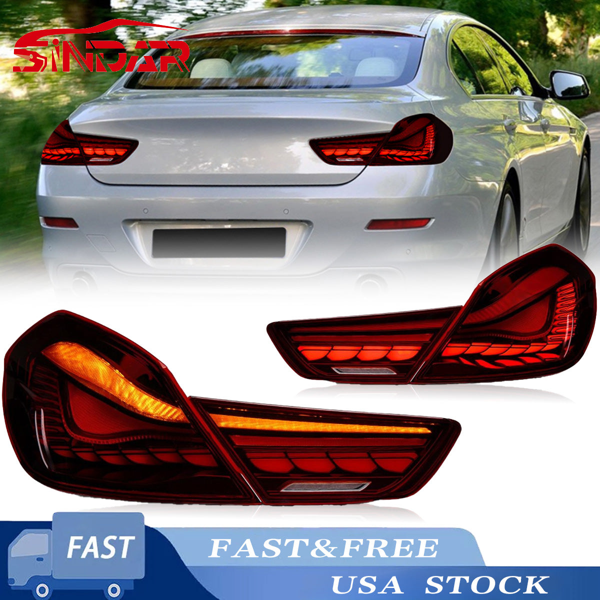 Sidnar Auto Taillight for BMW 6 Series F06 F12 F13 2010-2017 Modified LED Dragon Scale Water Turn Signal Taillights Assembly