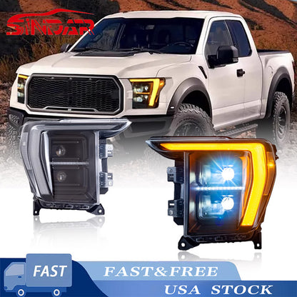 LED Headlight for Ford Raptor F150 2021-2023 Black Housing With DRL Sequential Turning Signal Head Lamp 21-23