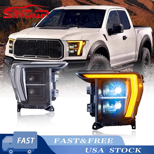 LED Headlight for Ford Raptor F150 2021-2023 Black Housing With DRL Sequential Turning Signal Head Lamp 21-23