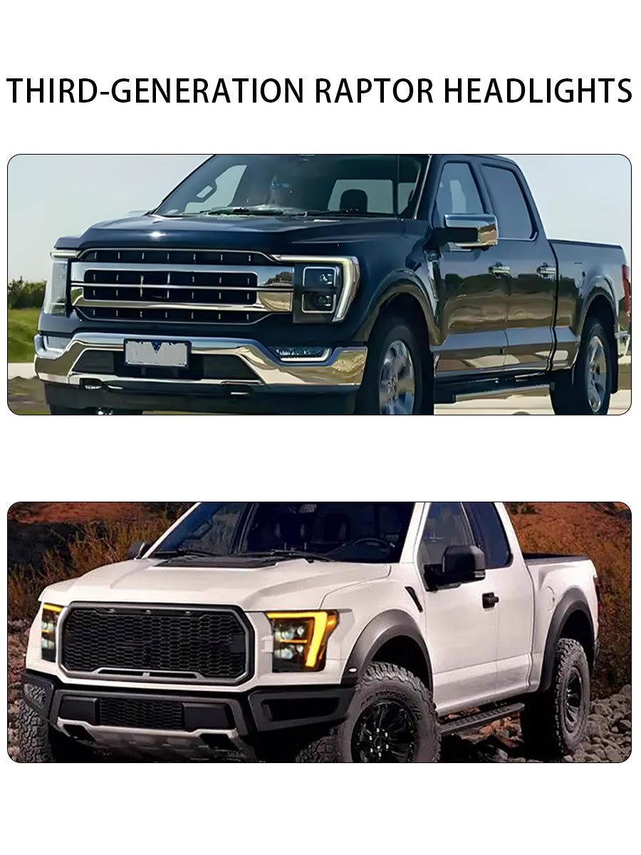 LED Headlight for Ford Raptor F150 2021-2023 Black Housing With DRL Sequential Turning Signal Head Lamp 21-23