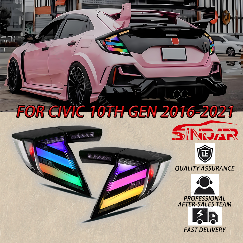 SINDAR Auto RGB Taillights for Honda Civic 2016-2021 10th Gen Hatchback New Design Car LED Lamp Parts 16-21