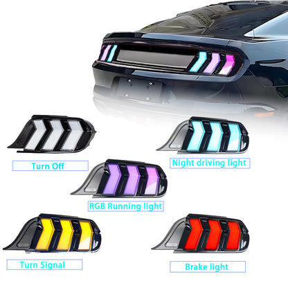SINDAR 2PCS Smoked Clear RGB LED Tail Lights For Ford Mustang 2015-2023 Animation Rear Lamps