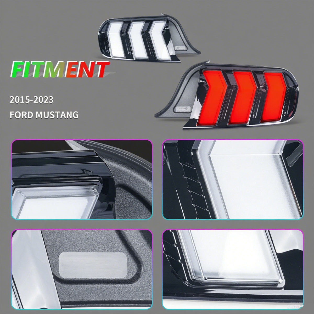 SINDAR 2PCS Smoked Clear RGB LED Tail Lights For Ford Mustang 2015-2023 Animation Rear Lamps