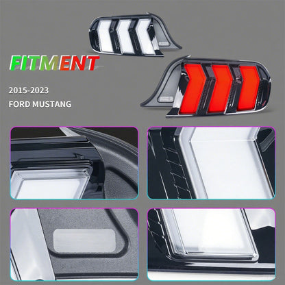 SINDAR 2PCS Smoked Clear RGB LED Tail Lights For Ford Mustang 2015-2023 Animation Rear Lamps