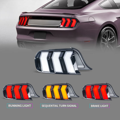 SINDAR 2PCS Smoked Clear RGB LED Tail Lights For Ford Mustang 2015-2023 Animation Rear Lamps