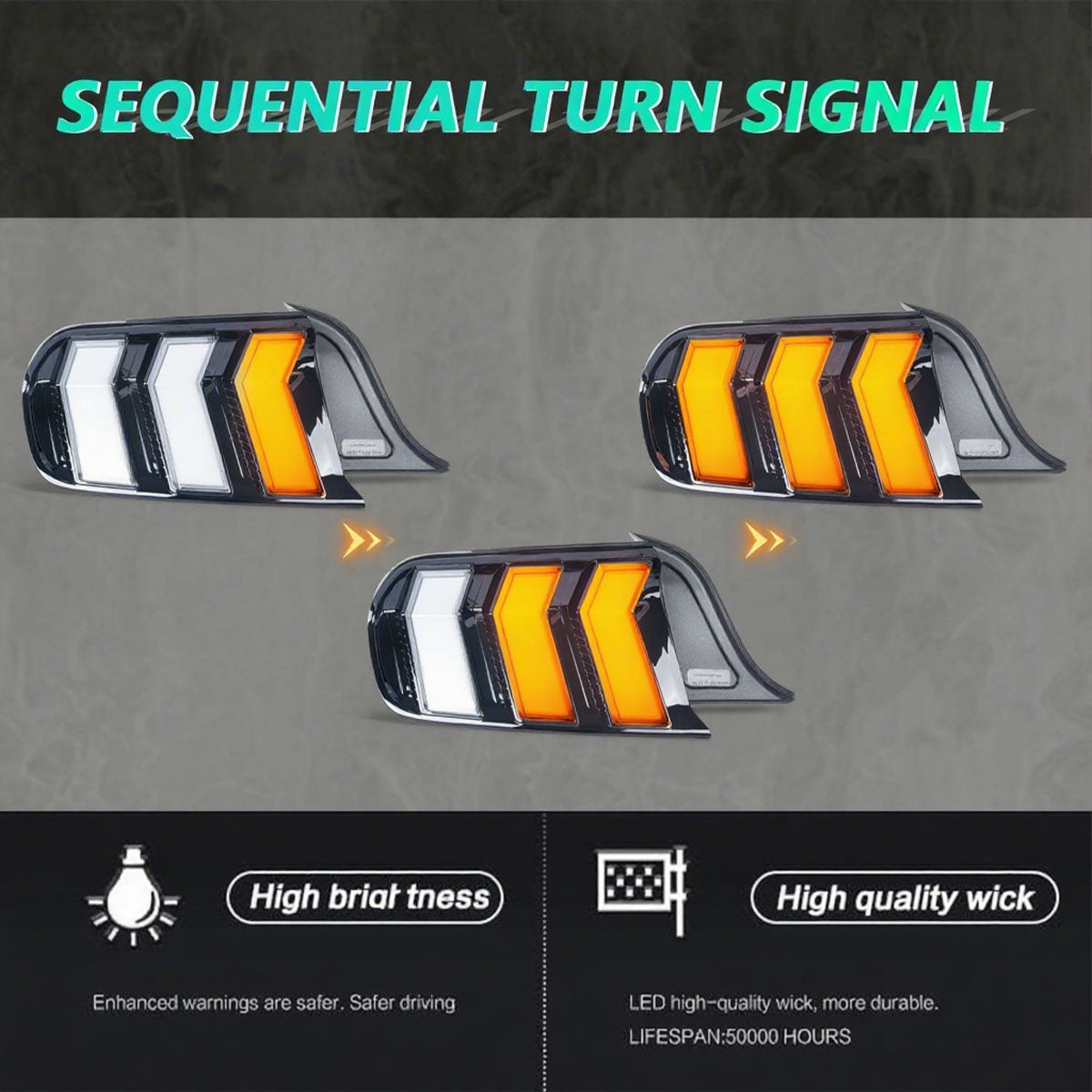 SINDAR 2PCS Smoked Clear RGB LED Tail Lights For Ford Mustang 2015-2023 Animation Rear Lamps