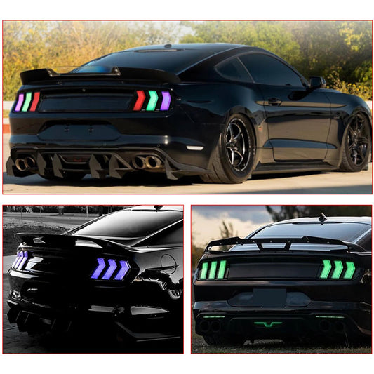 SINDAR 2PCS Smoked Clear RGB LED Tail Lights For Ford Mustang 2015-2023 Animation Rear Lamps