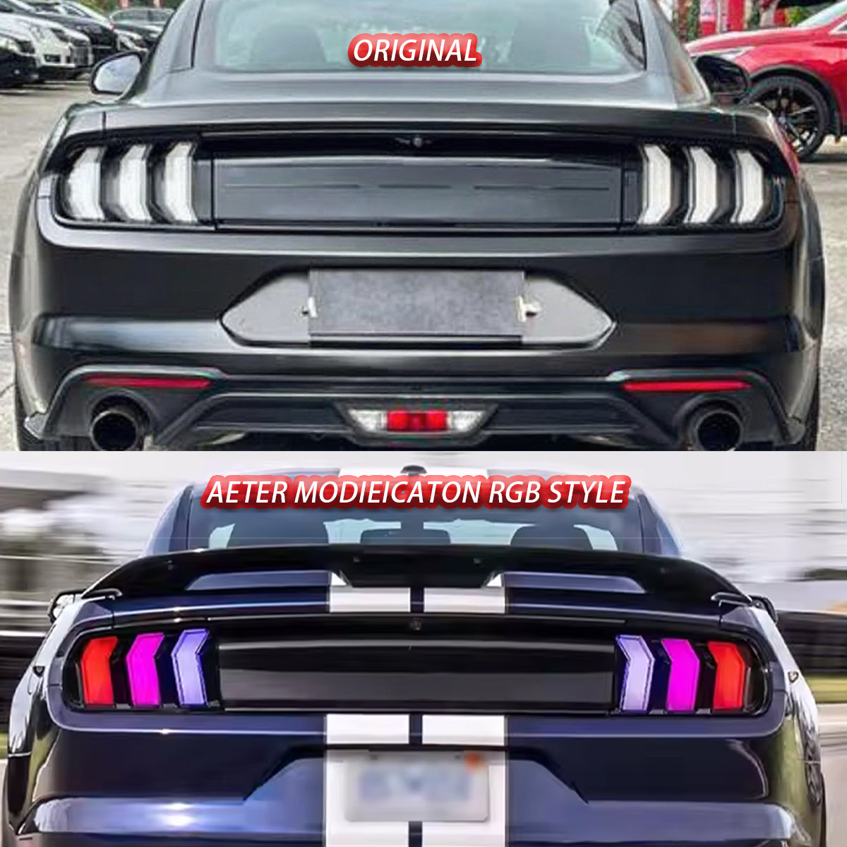 SINDAR 2PCS Smoked Clear RGB LED Tail Lights For Ford Mustang 2015-2023 Animation Rear Lamps